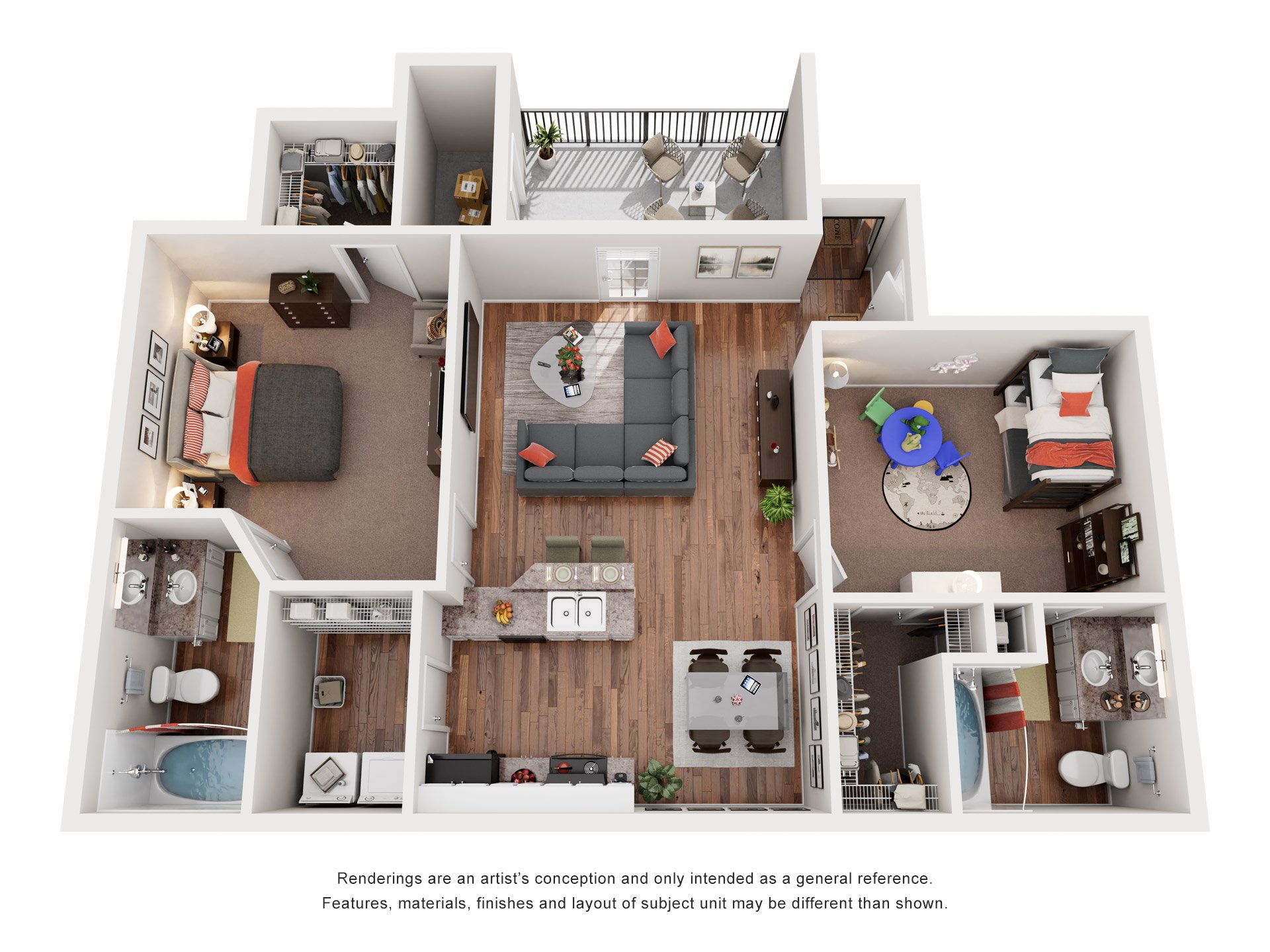 Floor plan for 2 beds, 2 baths, 1150 sqft
